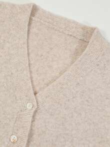 Cardigan Kancing Ruffle Elegan Wanita, Rajutan Elastis Leher V Lengan Panjang Potongan Ramping Atasan Kasual untuk Perjalanan Musim Gugur/Dingin - warna oatmeal - View 5