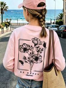 Tween Girl 1pc Printed Long Sleeve T-Shirt, Suitable For Girls' Autumn/Winter Top, Young Student Children's Clothing, Suitable For Outerwear And Layering - Pink - View 3