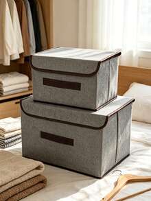 2pcs/1pc Foldable Storage Box, Portable Organizer For Clothes, Underwear, Socks And Other Items, Dust-Proof And Moisture-Proof Closet Storage Device, Wardrobe Organizer, Vanity Organizer, Dormitory Clothes, Toys, Books, Snacks And Miscellaneous Storage Tool, Linen Foldable Storage Container, Multi-Functional Home Storage Box, Clothes Organizer - Multicolor - View 2