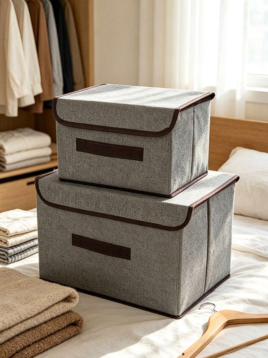 2pcs/1pc Foldable Storage Box, Portable Organizer For Clothes, Underwear, Socks And Other Items, Dust-Proof And Moisture-Proof Closet Storage Device, Wardrobe Organizer, Vanity Organizer, Dormitory Clothes, Toys, Books, Snacks And Miscellaneous Storage Tool, Linen Foldable Storage Container, Multi-Functional Home Storage Box, Clothes Organizer