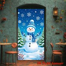 2D Plane 1 Piece Of Winter Christmas Snowman Theme Banner Background. Cute Snowman With Snowflakes, Pine Trees And Red Fruits In The Winter Scene. Made Of Polyester Material, No Power Supply Required. - View 4