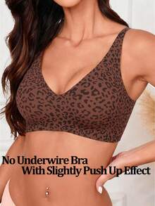 Women Wireless Leopard Print Push Up Bra No Show Bra Removable Pad Bralette Bras Intimates Comfortable Lifting Seamless Underwear Basic Lingerie - Multicolor - View 2