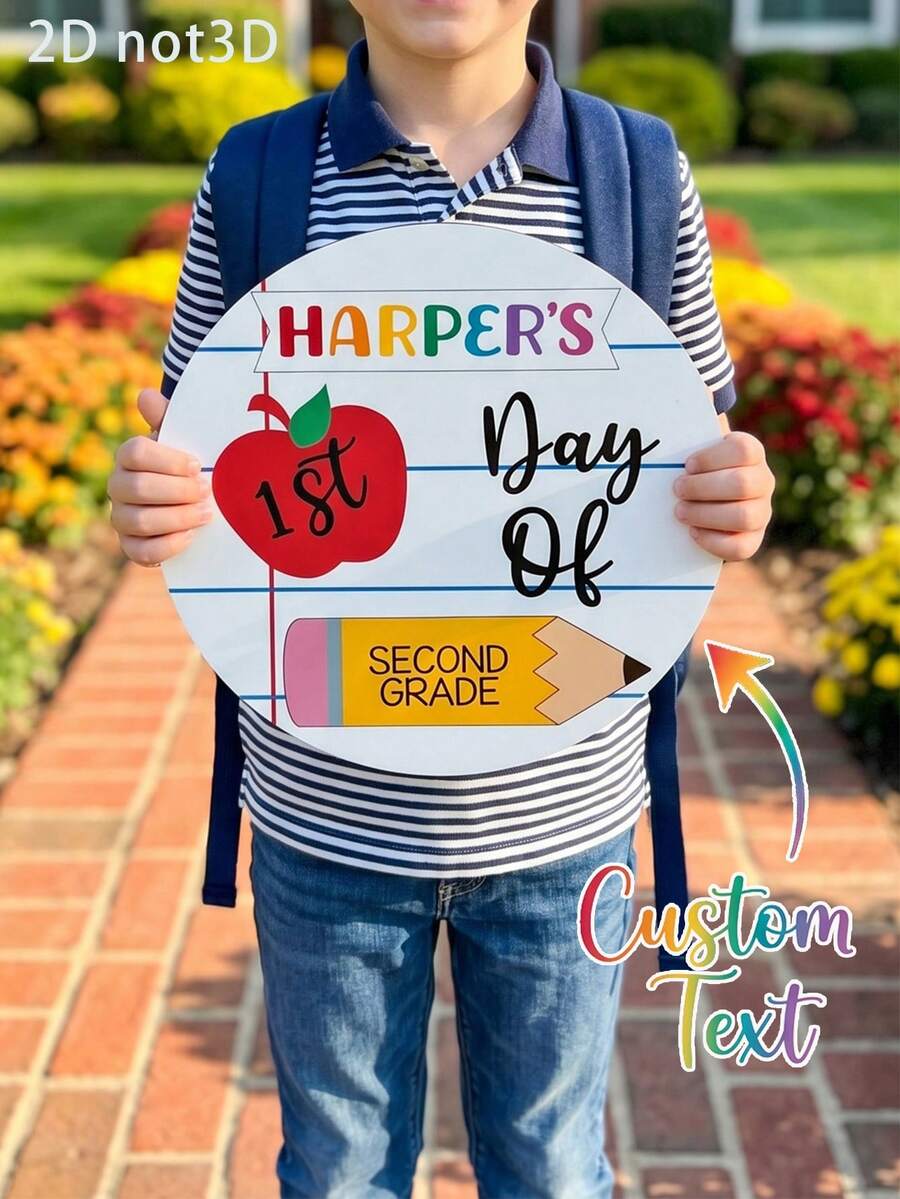 1 pieza Letrero de madera personalizado para el primer día de escuela, texto personalizado, letrero de madera con manzana, lápiz y lazo, placa de recuerdo personalizada para el regreso a la escuela - Multicolor - Ver 1