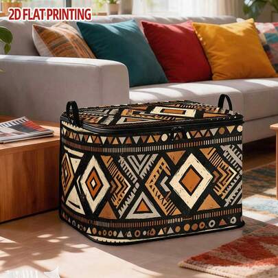 1pc Large Foldable Zipper Storage Box, 2D Cartoon Squishy Pattern Storage Box, Premium Style Element Print, Perfect For Travel, Bedding, And Wardrobe Organization Solution,Bedroom Room Decor,Back To School