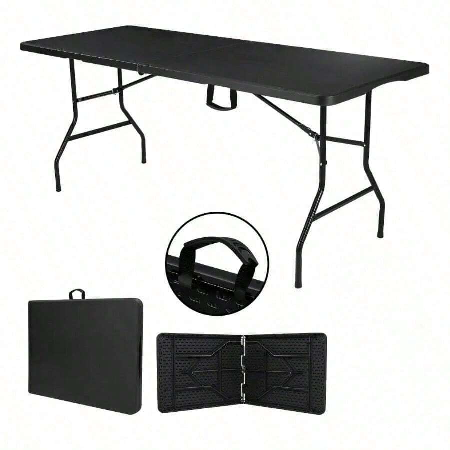Mesa Plegable 1.80m| Tipo Portafolio de Plástico| Blanca para Jardín Exterior - Negro - Ver 1