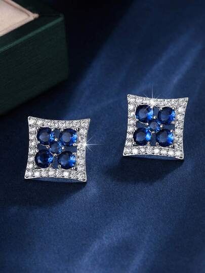 1 Pair Square Creative Fashion Copper Material Zirconia Inlaid Women's Earrings, Suitable For Daily Commute, Gathering, Party, Banquet