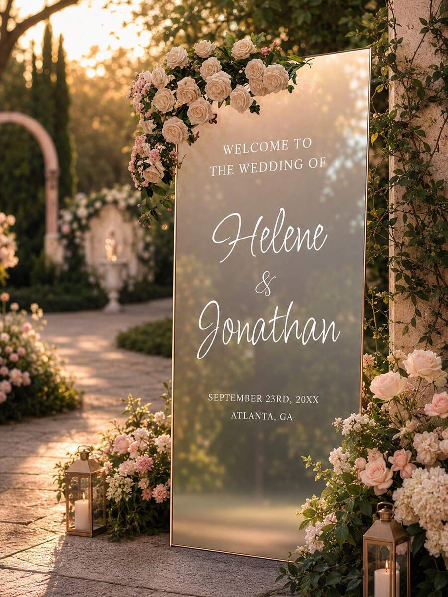 客製化「Welcome To Our Wedding」婚禮鏡面貼紙,可移除字母貼紙,適用於鏡子、玻璃窗、標牌及婚禮裝飾 - 彩色 - 查看 1