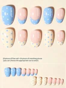 24pcs Short Oval Polka Dot Nail Stickers Set, Includes 1pc Double-Sided Adhesive And 1pc Nail File, Polka Dot Nails Make Fingertips Shine, Suitable For Party, Ball And Daily Use - Multicolor - View 3