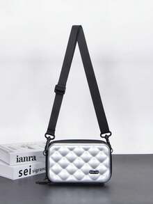 Bolso Bandolera Minimalista Mini con Diseño de Rombo, Carcasa Rígida de PVC Resistente al Agua, Casual y Versátil para Hombres - Plateado - Ver 7