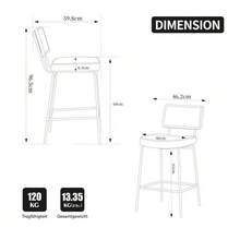 Modern Bar Stool In High-Gloss Design, 2 Chairs Per Pack, Chenille Fabric Seat, Armless Design, Backrest With Wooden Frame And Rattan Look, Painted Metal Legs - Black - View 2