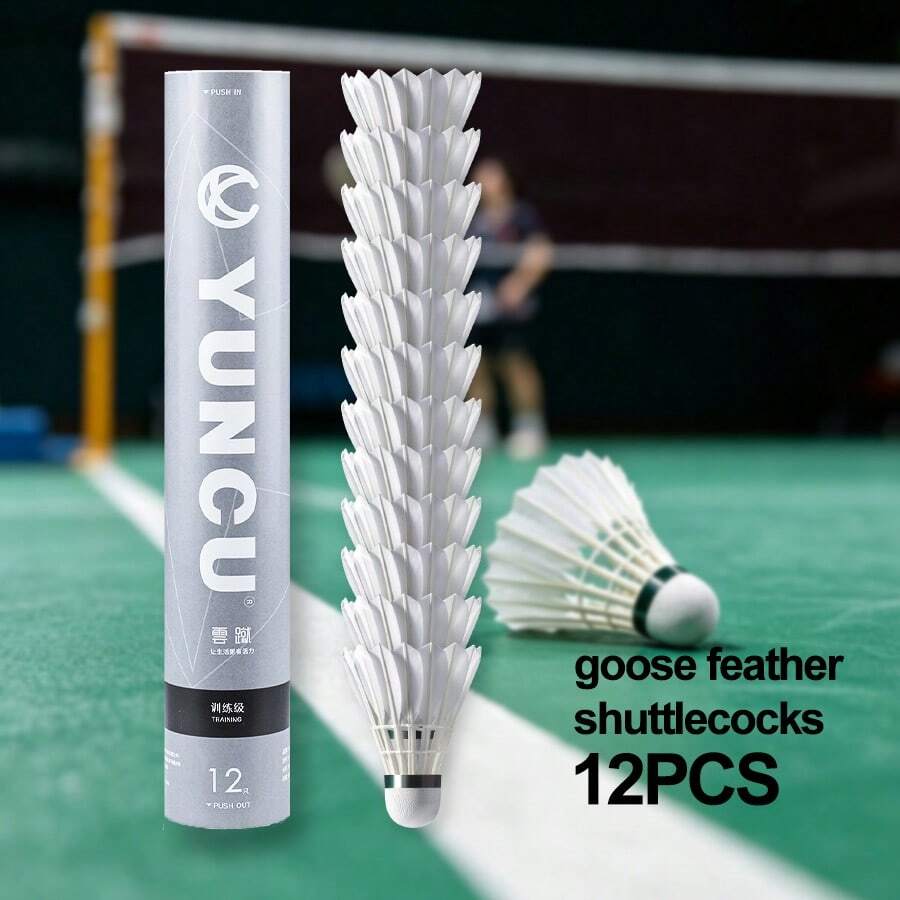 YUNCU 12 Pcs Goose Feather Badminton Shuttlecocks, Durable High Elastic For Indoor/Outdoor Training & Exercise
