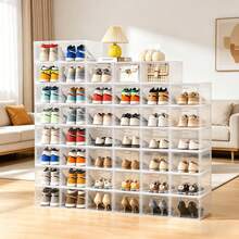 12 Pack Clear Plastic Stackable Shoe Storage Boxes, Large Shoe Organizer For Closet & Entryway, Space Saving Foldable Sneaker Containers With Transparent Display, Fit US Size 12+ Shoes, Sturdy Shoe Rack Alternative - White - View 7