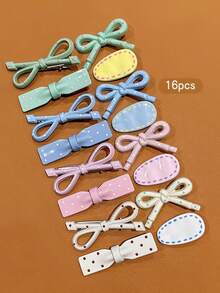 16pcs Minimalist Korean Style Colorful Hair Clips, Sweet Style Hair Accessories Suitable For Daily Wear, Hair Clips For Girls, Random Color And Style - Multicolor - View 3