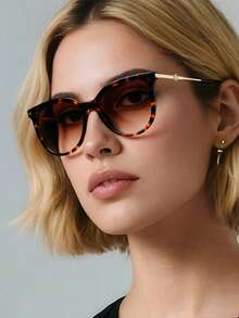 1pc New Multi-Color Cat Eye Pearl Inlaid Women's Fashion Glasses Leopard Print Bohemian PC (Polycarbonate) - Multicolor - View 1