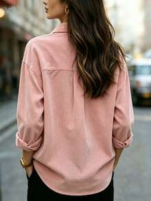 Women's Solid Color Single-Breasted Casual Versatile Everyday Outing Shirt - Pink - View 4
