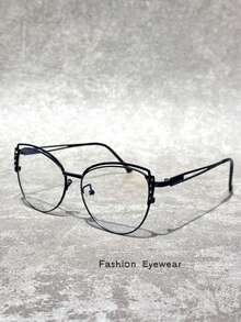 1 pieza Gafas de ojo de gato con strass exquisitas para mujeres, estilo de lujo, efecto adelgazante de rostro, accesorio de estilo callejero - transparente - Ver 1
