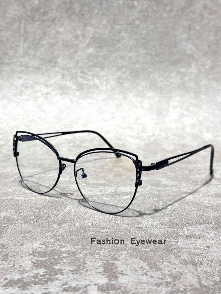 1 pieza Gafas de ojo de gato con strass exquisitas para mujeres, estilo de lujo, efecto adelgazante de rostro, accesorio de estilo callejero - transparente - Ver 1