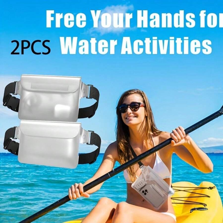 2pcs/PVC Transparent Touchscreen 3-Layer Protective Waterproof Phone Bag, Long Strap For Shoulder/Waist Carry, Waterproof Pouch For Fishing, Water Sports, Beach, Water Park Storage - Clear - View 1