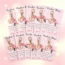 10pcs Pink Series Bow Tie Ribbon And Heart Keychain Set, With Encouragement Cards, For Gift Giving, Women's Inspirational Set, Positive Gift, Hope Gift - Multicolor - View 4