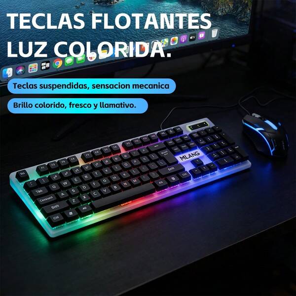 Juego de Teclado y Ratón T6 con Retroiluminación RGB por Cabl,Compatible con Computadoras de Escritorio y Portátiles, Regalo para Navidad/Año Nuevo/Cumpleaños, Equipos Periféricos para PC
