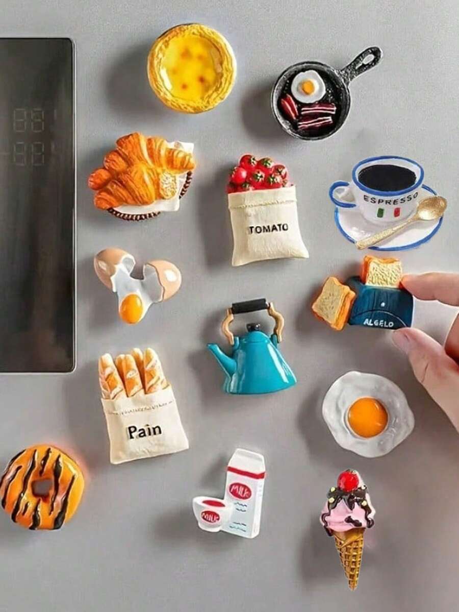 5/7/9/10/11/12pcs Food Fridge Magnets, Food Magnets, Fridge Magnets, Cute Decorative Magnets, Fridge Magnets, Kitchen Strong Resin Magnets, Home Decor, Office, Christmas Gift, Halloween Gift, Valentine's Day Gift, Mother's Day Gift - Multicolor - View 1