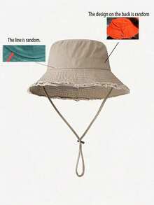 1pc Women's Drawstring Decor Bucket Hat, Adjustable Chin Strap Design, Distressed Effect, Soft Fabric, Sun Protection, Windproof, Fashionable And Versatile, Suitable For Travel, Beach, Vacation And Daily Casual Wear, Elegant And Stylish. - A - View 17