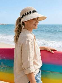 1pc Women's Foldable Wide Brim Sun Hat, Portable Bucket Hat, Suitable For Beach, Golf, Travel, Outdoor Activities, Summer Gift - Multicolor - View 4