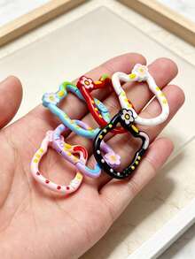 12/34pcs Random Color Mixed Heart, Flower, Donut, Cat And More Styles Painted Candy Color Spring Clasp Open Ring Keychain Pendant, Suitable For DIY Handmade Decoration Crafts, Bag Hook - Random Color Mixing - View 8