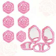 1/6/10pcs Portable Foldable Mini Rose-Shaped Water Ripple Mirror - Double-Sided Glass Makeup Mirror With Floral Pattern Design, Exquisite Cute Handheld Mirror Perfect For Holiday Gifts, Travel And On-The-Go Beauty Makeup - Multicolor - View 9