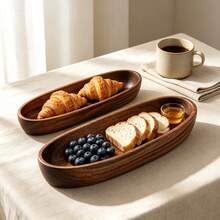 Elegant Acacia Wood Oval Serving Tray - Microwave , Multipurpose For Salad, Dessert, Fruit, Nuts And Snacks, Polished Surface - Perfect For Kitchen Decor And Tabletop Display, Christmas - 1Pcs - View 9