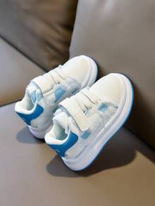 Kids' Distressed Ripped Mesh Casual Sneakers With Hook & Loop Strap, Thick Soft Sole - Blue - View 4