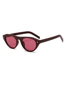 1 Pasang Kacamata Wanita Gaya Jalanan Liburan Pantai Bergaya Vintage dengan Hiasan Rivet yang Dipersonalisasi - Burgundy - View 3