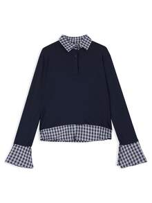Polo Collar 2 In 1 Base Layer Top For Women, Designed Fashion Slim Fit - Navy Blue - View 6