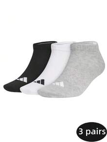 Adidas Logo Comfortable Knitted Antibacterial Athletic Socks, Unisex Style, 3-Pack. - Black, White and Gray - View 1