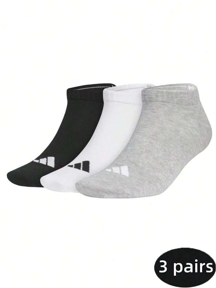Adidas Logo Comfortable Knitted Antibacterial Athletic Socks, Unisex Style, 3-Pack. - Black, White and Gray - View 1