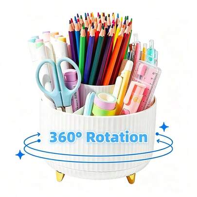 Awaoko 1pc/360° Rotating Pen Holder, Suitable For Desktop Storage Office, Pencils, Markers, Cosmetics, Art & Craft Supplies Organizer And Storage Box, Lightweight And Portable, Home Workspace Organization Storage Supplies, Cosmetics Storage Box, Durable PP Plastic Material, Sturdy Structure, Office Employees' First Choice Christmas Gift, Craft Enthusiasts