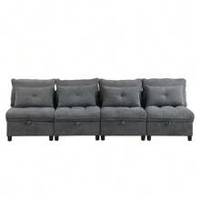 [Cloud Modular Sofa] 4-Seater Modular Separable Sofa Set: Freely Combinable + Storage Space Under All Seat Cushions + Sleeping Function + Chenille Cover, Free Room Design With Living Room Sofa Bed Combination - Antique Gray - View 1