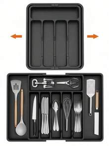 Adjustable Silverware Organizer - Kitchen Expandable Utensil Tray, Cutlery Organizer, Flatware Holder, Utensil Drawer Dividers, Silverware Drawer Organizer For Kitchen And Dining Room Storage Of Spoons, Forks, Knives, And Spatulas Kitchen Storage Organizer Kitchen Storage Products Drawer Storage Box - Multicolor - View 12