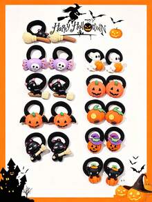 10/8pcs (No Cardboard) Cute Hair Ties For Teens, Fun Pumpkin, Ghost, Bat Cat Design, Halloween Girls Gift, Suitable For Back To School Season - Multicolor - View 2