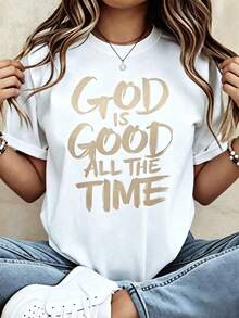 Loose Design/Plus Size"God Is Always Good"Christianity T Shirt Women's Religious Belief Statement Pattern T Shirt Casual Summer Tops - 白色 4 - 查看 1