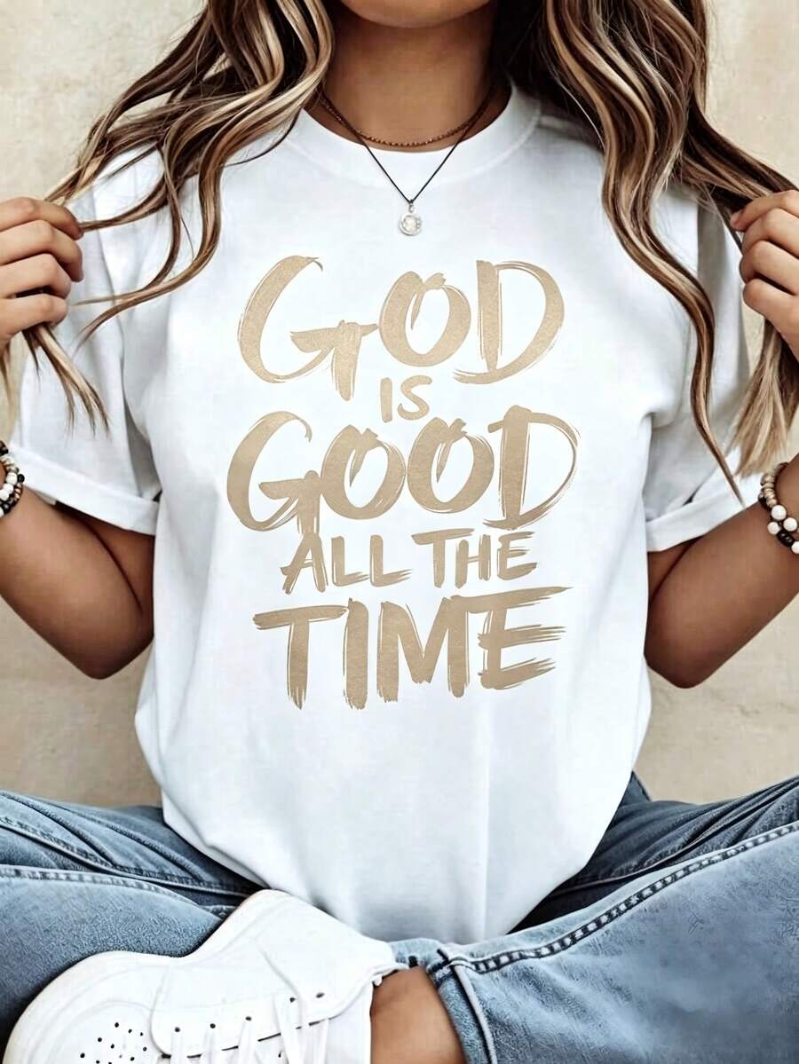 Loose Design/Plus Size"God Is Always Good"Christianity T Shirt Women's Religious Belief Statement Pattern T Shirt Casual Summer Tops - 白色 4 - 查看 1