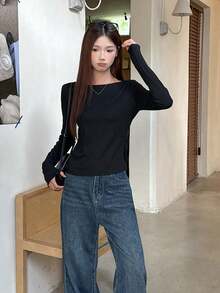 Women's Summer Lace Trim 2 In 1 Slim Fit Inner Layer Base Tee Black Casual - Black - View 5