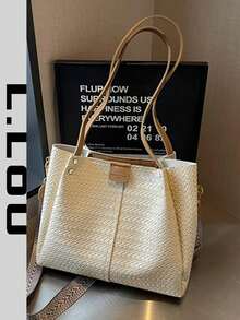 Premium Large Capacity Commuter Tote Bag For Women 2026 New Woven Texture Handbag Fashion Crossbody Shoulder Underarm Bag - Beige - View 2