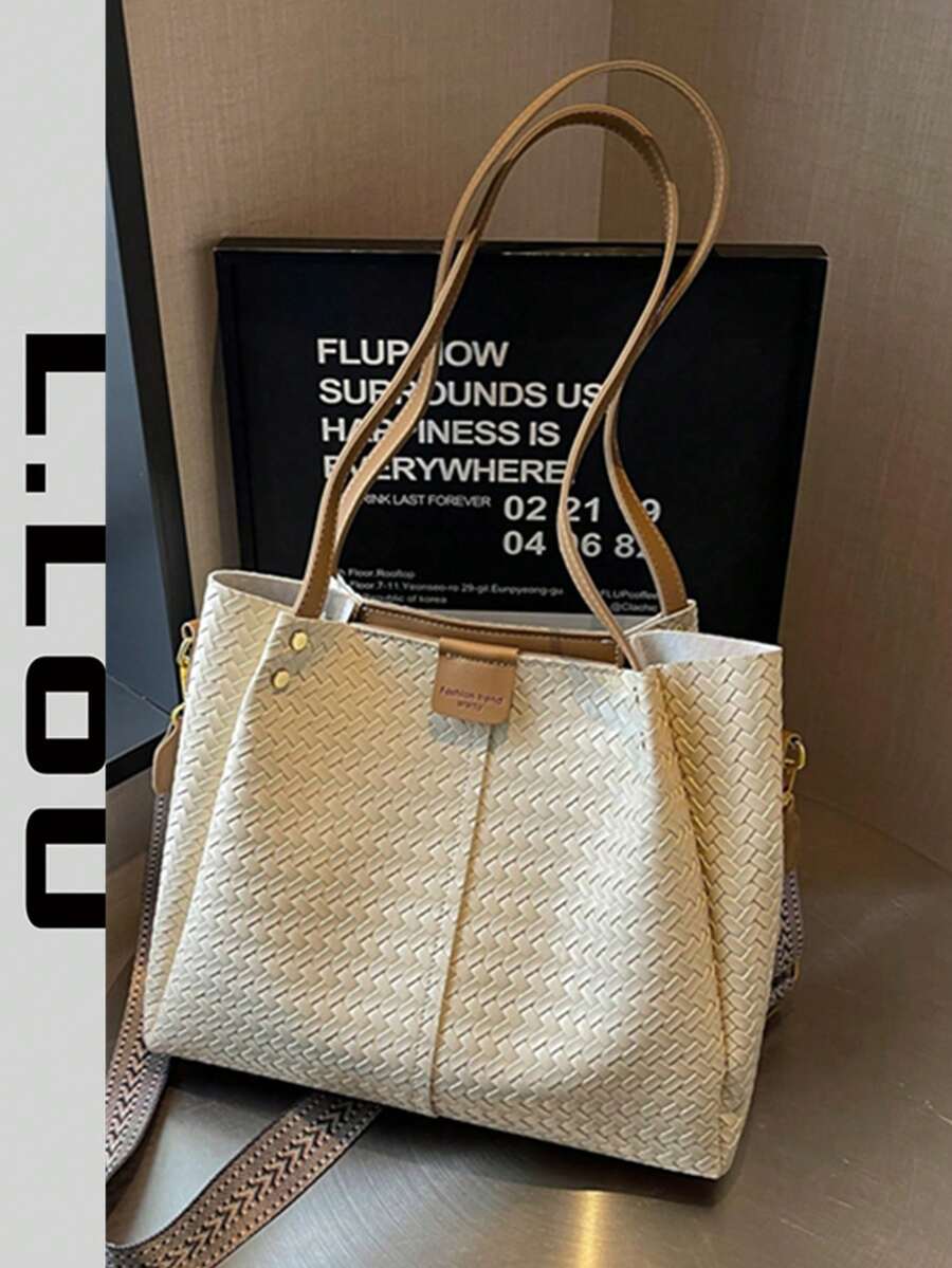 Premium Large Capacity Commuter Tote Bag For Women 2026 New Woven Texture Handbag Fashion Crossbody Shoulder Underarm Bag