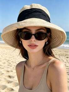 1pc Foldable Wide Brim Women's Sun Hat, Thin Summer Outdoor Sun Protection Hat, Foldable And Portable, Suitable For Daily Outdoor Activities, Beach Vacation Sun Protection - Multicolor - View 6