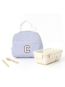Striped Lunch Bag, Initial Pattern, Insulated Lunch Bag, Handheld Lunch Bag, Multi-Functional Insulated Bag, Office Lunch Bag, Picnic Bag, Lightweight Handbag, Suitable For School, Office, Picnic, Reusable, Back To School Essential, Unique Party Gift, Back To School Gift, New Job Gift, Birthday Gift - Multicolor - View 6