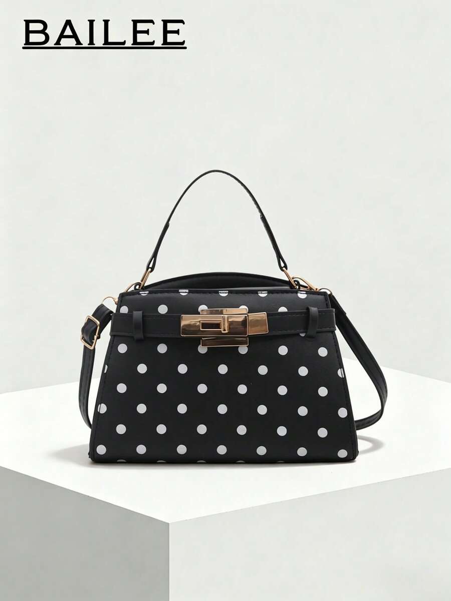 BAILEE Tas tangan wanita PU bermotif titik-titik avant-garde yang modis dengan penutup flap bermotif titik-titik bulat dan tali gesper, sempurna untuk pesta dan jalan-jalan, ideal sebagai hadiah.