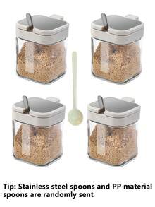 Juego de 4/3/2 piezas de frascos de especias 3 en 1 con base, frascos de almacenamiento de vidrio con cucharas, recipientes de almacenamiento de cocina premium, salero, frasco de condimentos, juego de salero y pimentero, fácil de limpiar - multicolor - Ver 17
