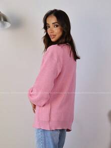 Women's Knitted Cardigan With Puff Sleeves, Elegant, Casual, Pink - Rosa - 查看 3