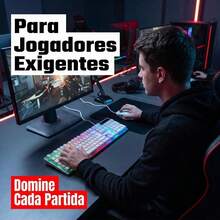 Teclado Gamer RGB Branco Membrana Silenciosa | LED Iluminado Antighosting | USB Alta Performance  PC Notebook - teclado+mouse branco - Visão 4